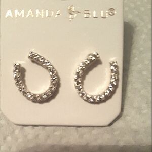 Horseshoe CZ Stud Earrings 18kt gold plated NEW in package